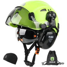 GREEN DEVIL Hard Hat Safety Helmet with Visor and Ear Muffs Men Women Vented ...