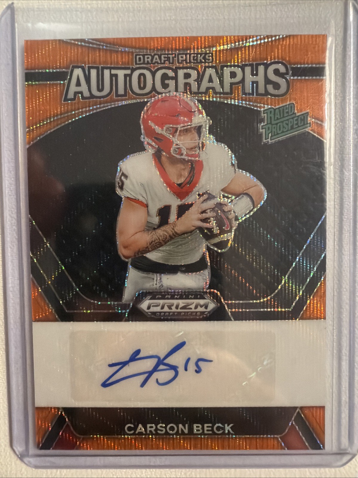 2024 Panini Prizm Draft Picks - Auto Carson Beck Orange Wave Prizm /75
