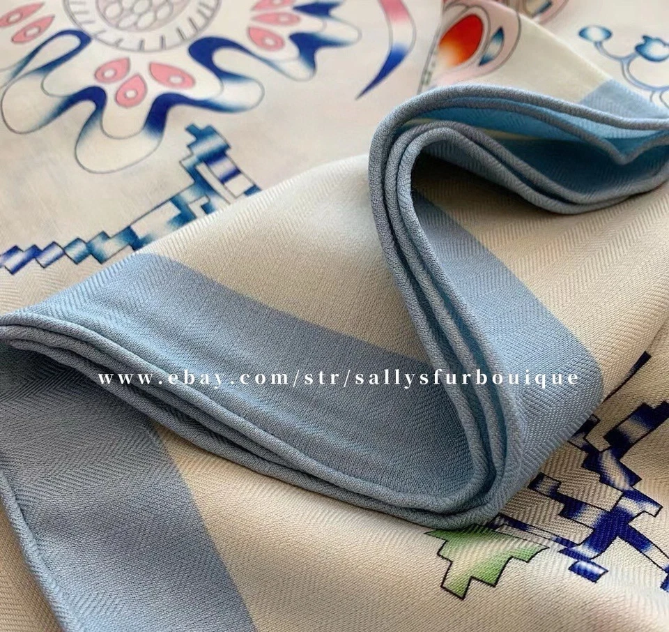 Sallys 70% Cashmere 30% Silk Wrap Scarf Floral Horse Print Double Face Shawl 53" - Image 4 of 4