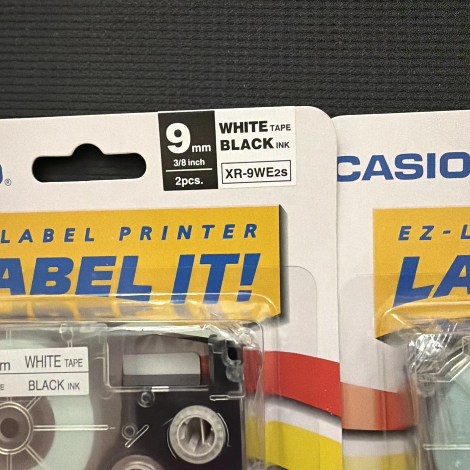 Casio EZ Label Printer Label It!  9MM 3/8” White Tape Black Ink 2 Packs Of 2 NIB - Image 2 of 3