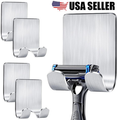 4× Razor Holder Hooks Adhesive Wall Mount Stainless Steel Hangers Bathroom USA