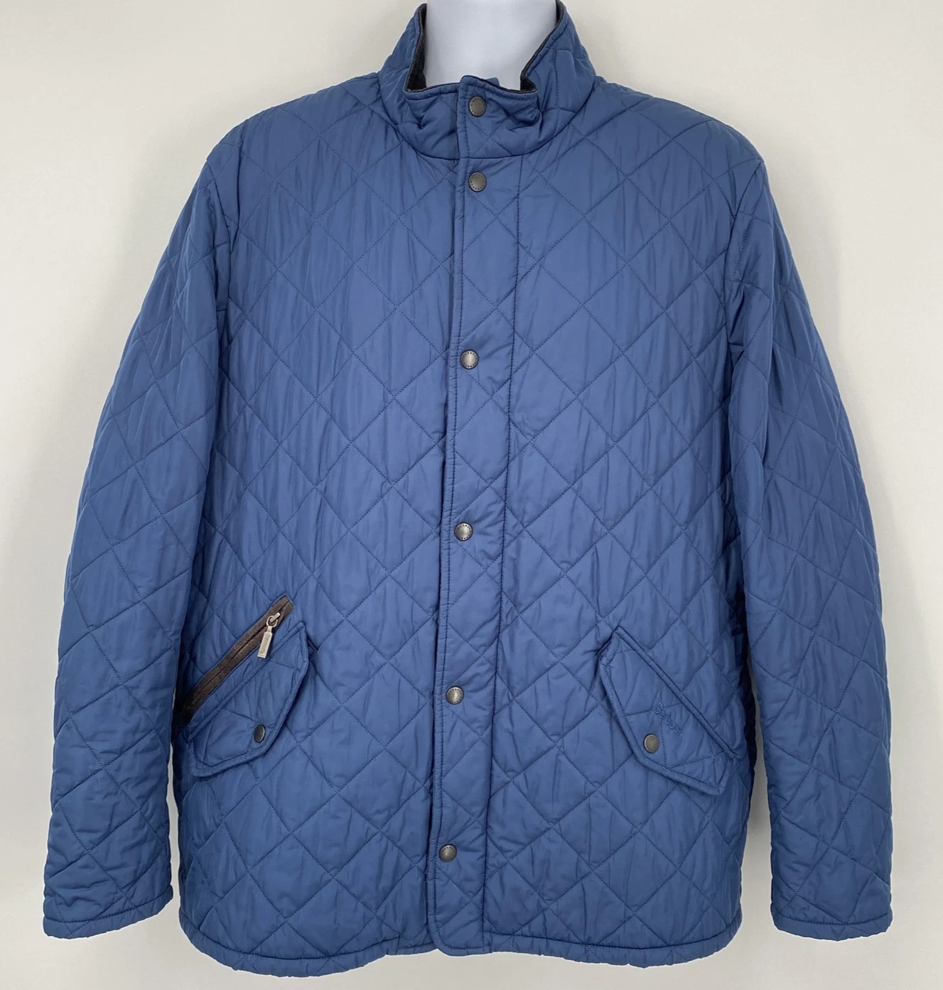Barbour Flyweight Chelsea Jacket Mens XL Blue Quilted Full Zip Snap Up Classic