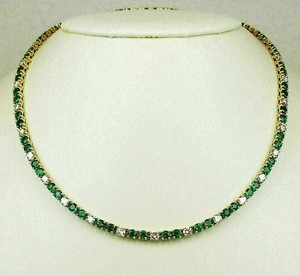 Authentic 15Ct Round Lab-Created Emerald Diamond Tennis Necklace 14K Yellow Gold Plated