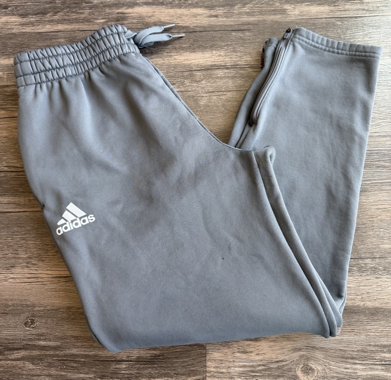 Adidas Sweatpants Men L Gray AEROREADY Fleece Tapered Ankle Zip Drawstring