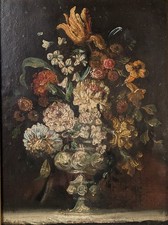 Blumenstillleben in Prunkvase, um 1800, Öl auf Leinen, gerahmt,