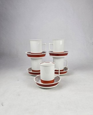 Porsgrund Marguerite Red Rand Coffee Set | Grete Ronning 1970s | Norwegian Mid