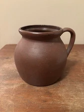 Brown Guernsey Bean Pot Jug One Handle Marked Stoneware Crock Primitive