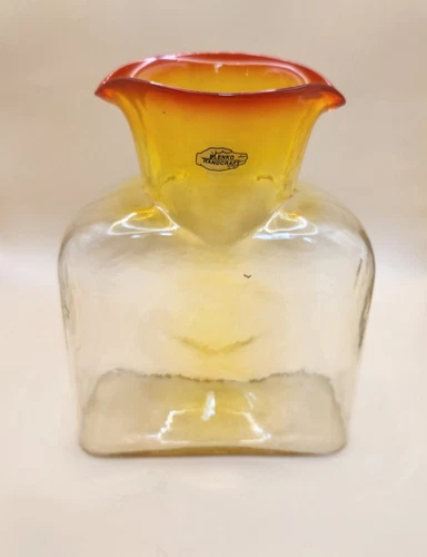 New ListingVintage Blenko Amberina Double Spout Water Bottle Tangerine 8" Art Glass MCM