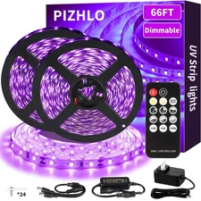 66ft Black Light LED Strips with Remote, Dimmable Fluorescent Glow Party