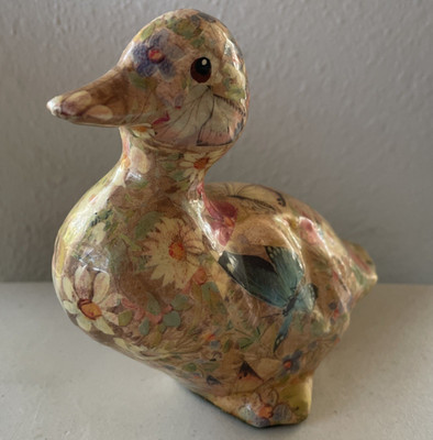 Vintage MIKASA GLOBAL STUDIOS Floral Butterfly Decoupage Porcelain Duck Figurine