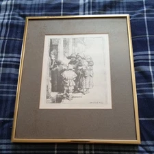 Rembrandt Etching Print “Beggars Receiving Alms” 