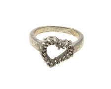 925 Sterling Silver Vintage Topaz Open Love Heart Band Ring Sz 7 RG10267