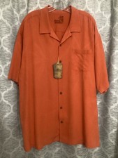 Tommy Bahama Salmon Pink Embroidered Palm Silk Shirt Mens Size XL TG NEW