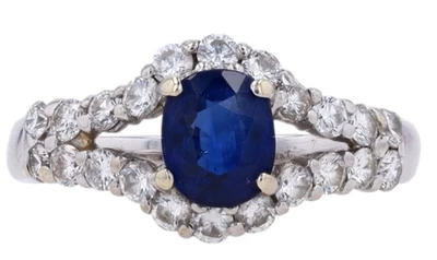 0,88 ct Natürlicher Rund Diamant 14K Weißgold Saphir Hochzeitsring - Bild 1 von 4