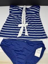 NWOT Lauren Ralph Lauren Womens Blue Halter Tankini Striped Swimsuit Sz 6 J9