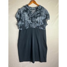 Mixed Media Sheath Dress Black White Floral Chiffon Top Pencil Skirt 18.5x35