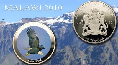 Malawi 2010 Huge 50mm Color 10 Kwacha-Birds Of Prey-Bald Eagle