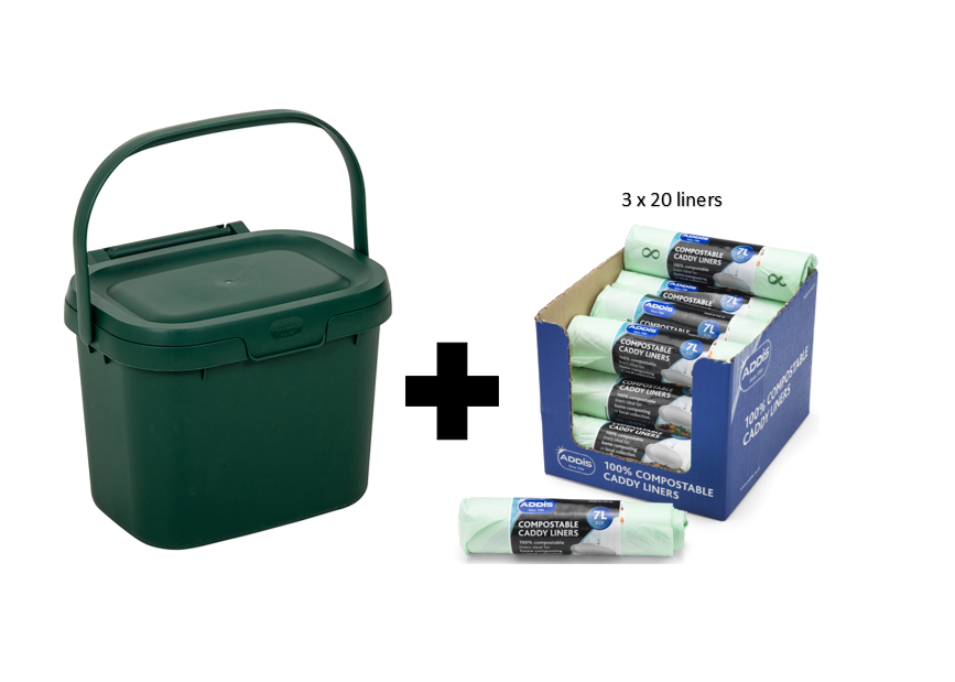 Addis Kitchen Food Caddy Bin, Dark Green with Compost Bags 518737ebay