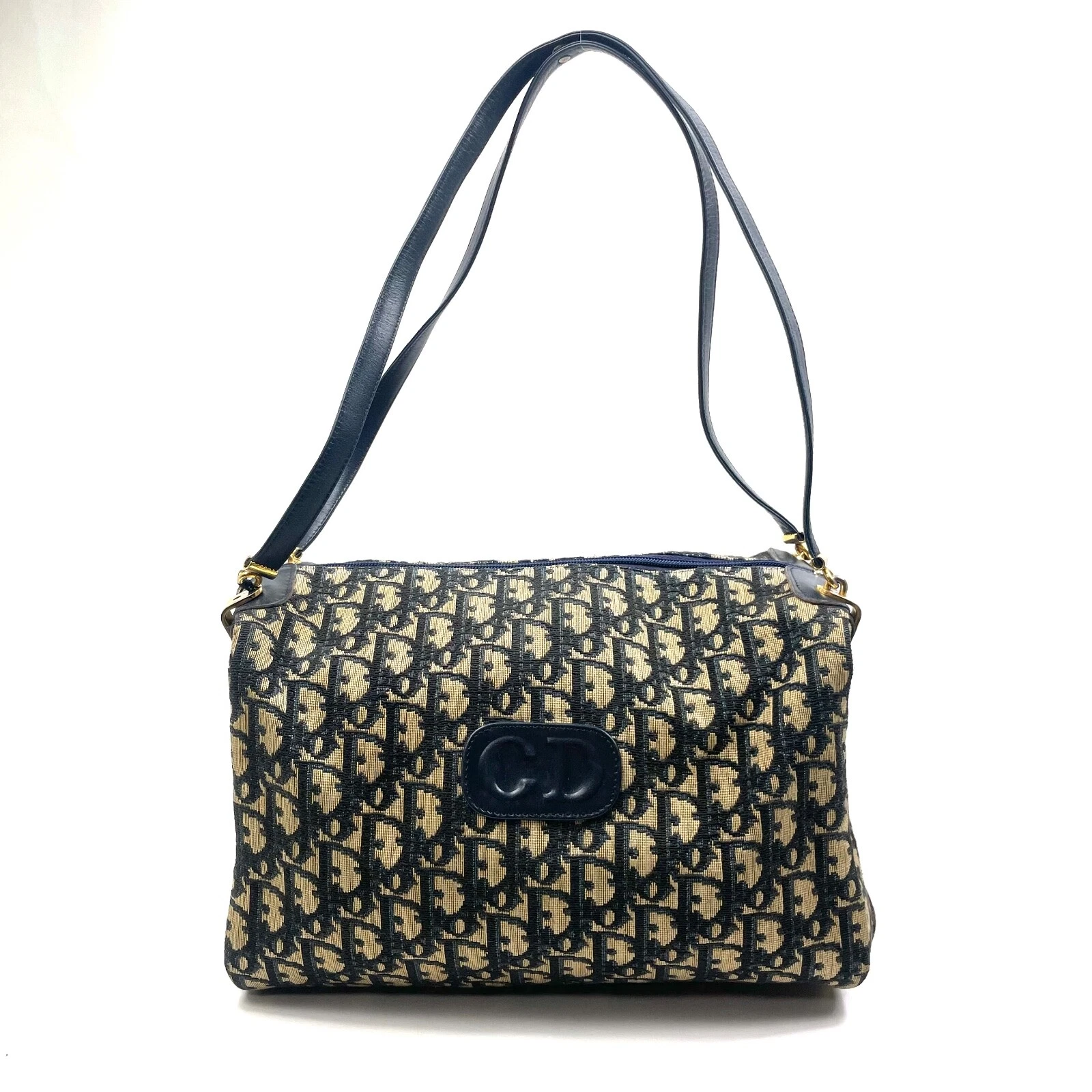 Authentique sac bandoulière Christian Dior toile trotteur marine vintage rare