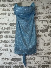 New! Short Sexy Mini Party Club Dress Sequin Strapless Tie Size 2 - Teal Blue