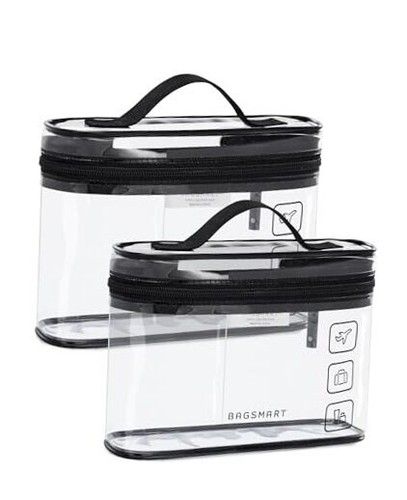 TSA Approved Toiletry Bag Clear Makeup Cosmetic Bag Organizer, Black 2 Pack