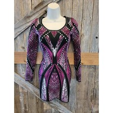 Guess Purple Black Silver Embellished Bodycon Stretch Dress Zip Back XS. EUC