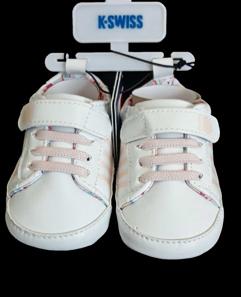 NWT K-SWISS Baby Girls White with Pink Crib Shoes(Size 1, 3) NEW - Image 2 of 4