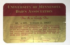 University of Minnesota 1970 Dad's Association Membership Card