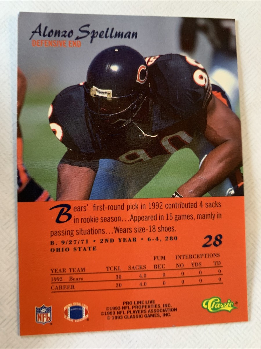 1993 Classic Pro Line Live Football Card #23 Alonzo Spellman