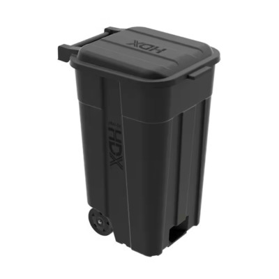 45 Gal Trash Can Black Outdoor Vented  with Wheels, Attached Lid