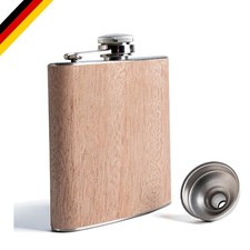 Edelstahl Flachmann aus Holz 6oz Männer Flachmänner mit Trichter Tragbar Flac...