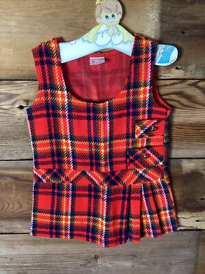 red plaid pinafore dress Vintage Carol Evans Red Plaid Pinafore Jumper Dress 3T +Homemade Dress