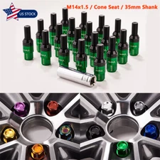 20x M14x1.5 Green Wheel Lug Bolt 35mm Shank Cone Seat Stud for Most Aftermarket
