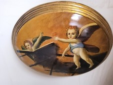 Quadro angeli putti barocco dipinto Su medaglione bombato cornice  oro 49x59 CM