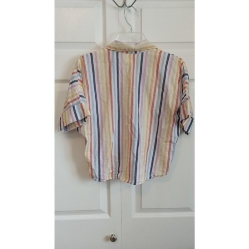 Copper Key Stripe short sleeve crop tie front button down - Picture 5 of 5