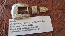 Western Buckle Set  SS6 USA 3/4" 3 pc. set STERLING SILVER .925 New