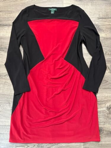 Lauren Ralph Lauren Kleid Damen 16 P Preppy LRL Stretch Langarm rot