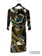Tahari Arthur S Levine Dress Womens Sz 2 Abstract Multi Color Gathered Waist T4