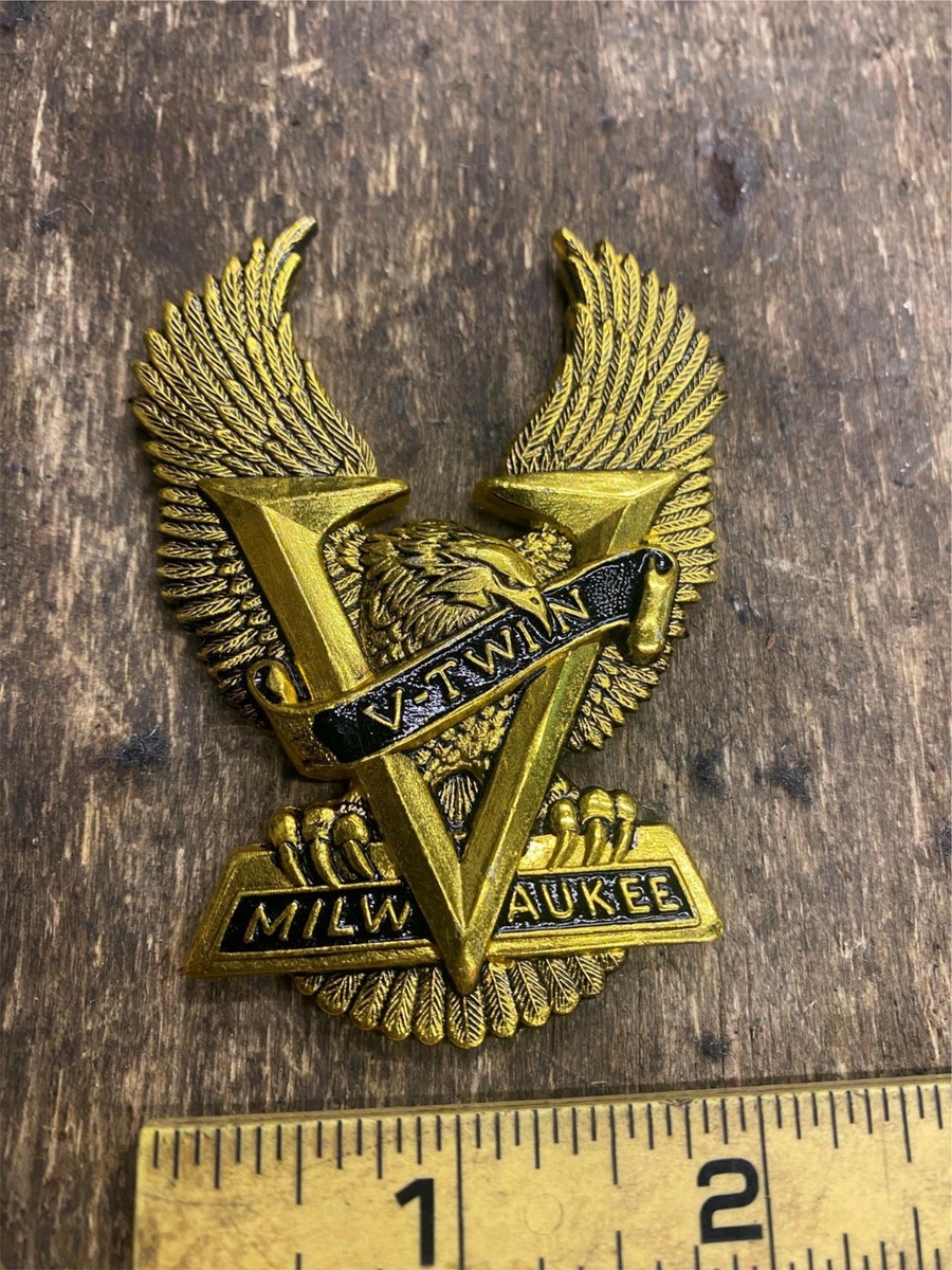Vtg Milwaukee Emblem Badge Eagle VTWIN Medallion Harley Battery 