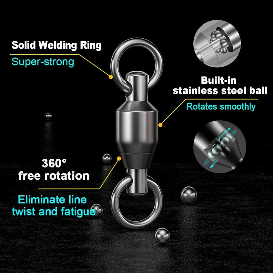 25~100Pcs Heavy Ball Bearing Rolling Swivels with Solid Rings Fishing Connector - Image 4 of 4