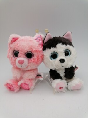 2x NICI GLUBSCHIS, WIE NEU! ROSA KATZE UND HUSKY HUND 