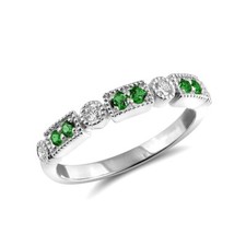 Tsavorite Garnets 0.20 ct in 14K White Gold Stackable Ring with 0.15 ct Diamonds