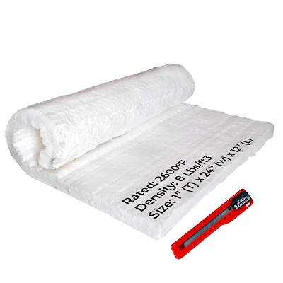 Ceramic Fiber Blanket - 8LB 2600F - 1'' x 12'' x 24'' - High Temperature Insulation