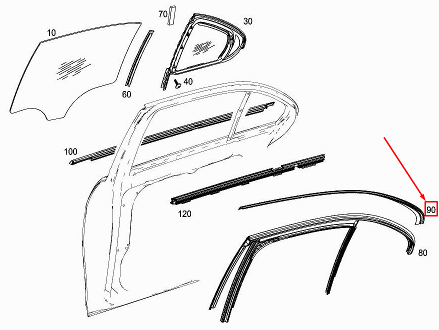 MERCEDES-BENZ E W213 Türführungsschienenverkleidung hinten rechts A2136905203