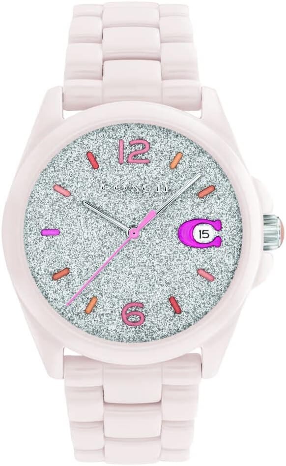 NEW IN BOX WOMENS COACH GREYSON WRIST WATCH CERAMIC BLUSH PINK BAND 14503939