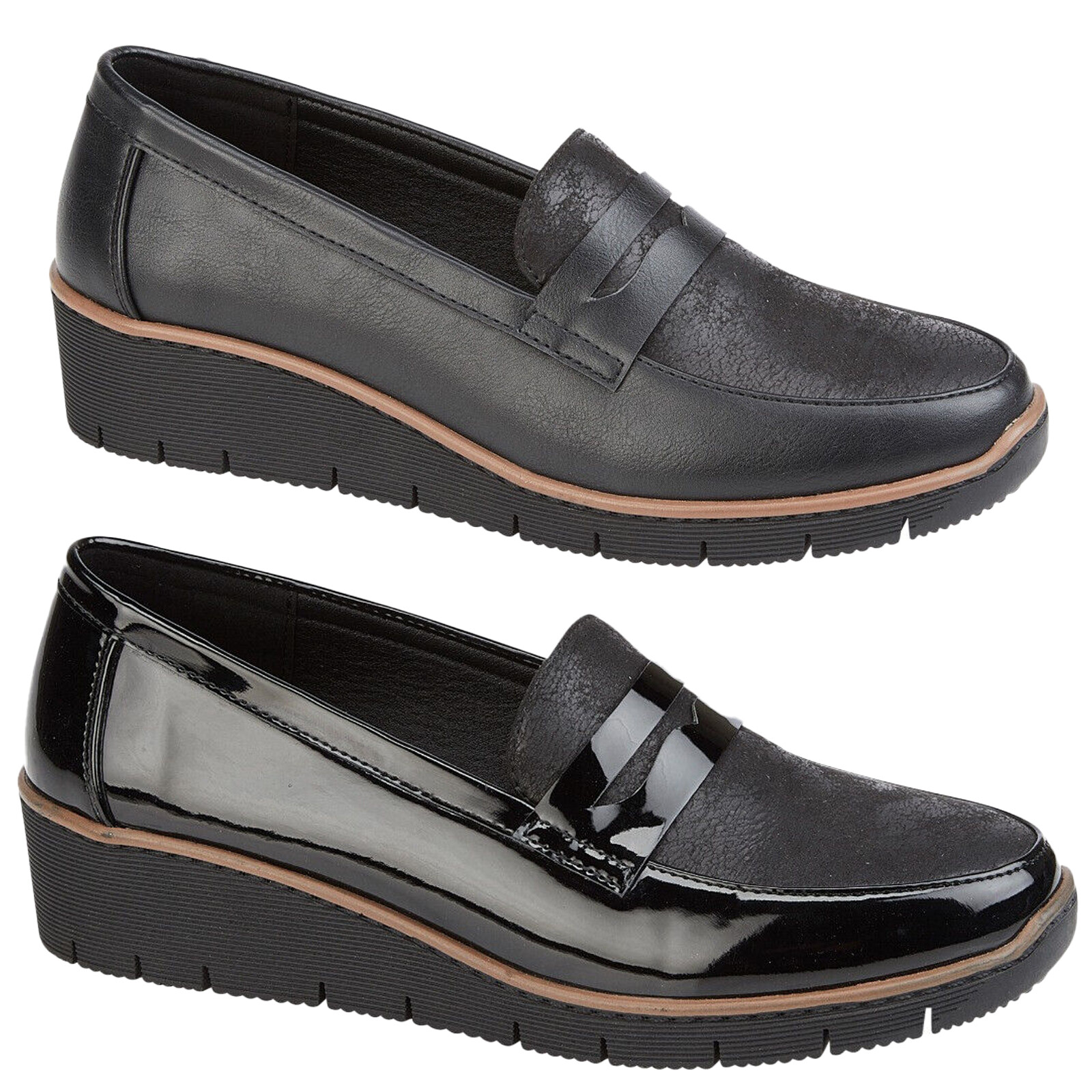 Black Wedge Loafers For Women