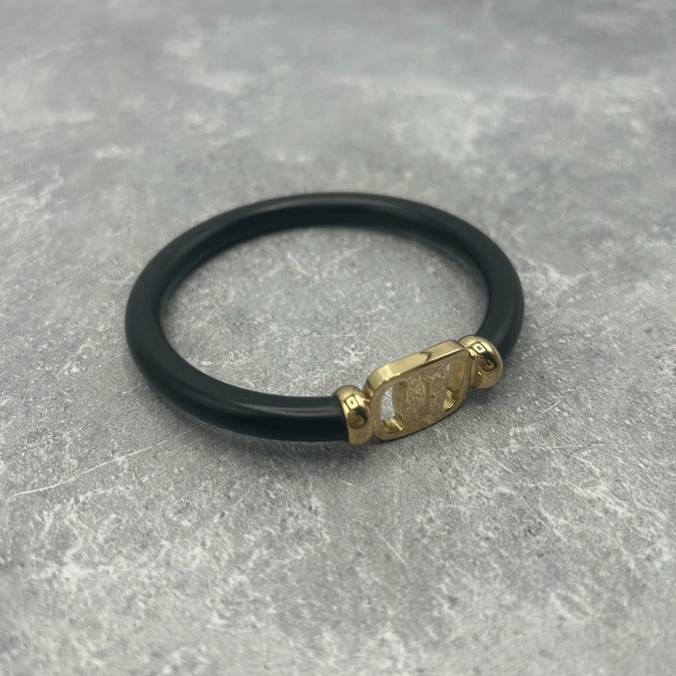 Brazalete de lujo Salvatore Ferragamo madera negra oro hecho en Italia Foto 2 de 4