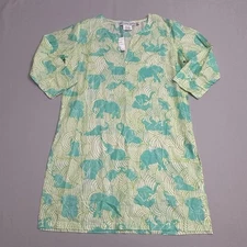 Gretchen Scott Designs Cotton Tunic Womens Small S Swim Cover Up Elephants Green