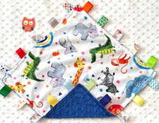 Double Minky Jungle Minky Blue Minky Tag Taggie Security Blanket, Baby