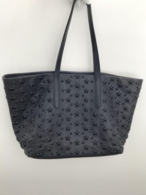 JIMMY CHOO Sofia Leather Star Studs Tote Bag Dark navy 26 x 30 to 46.5 x 13.5cm